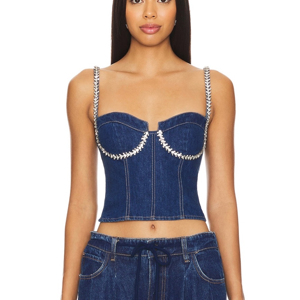 Blue Denim Corset Top with Silver Accents